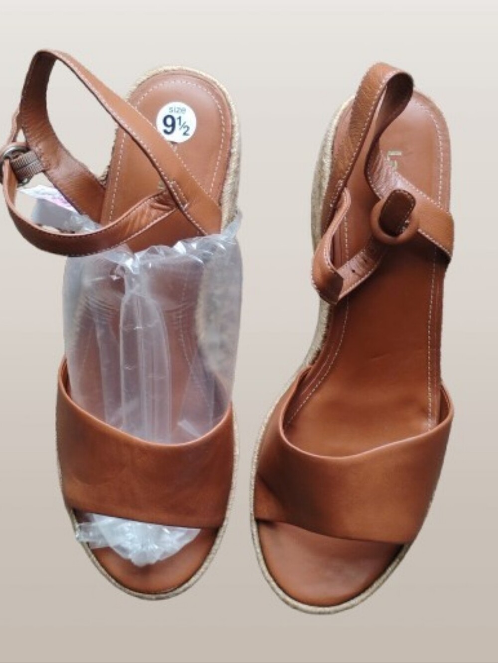New Without Tags Larroud Cognac Leather Platform Espadrille Sandals 9.5